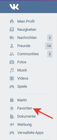 Favoriten im Online-Shop auf vKontakte