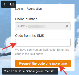 Den Code aus der SMS bestätigen