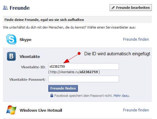 Facebook import vKontakte