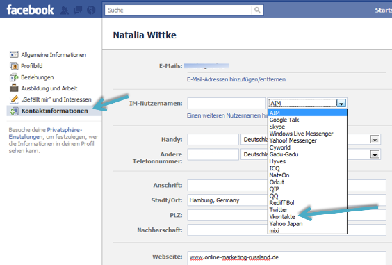 Facebook und vKontakte